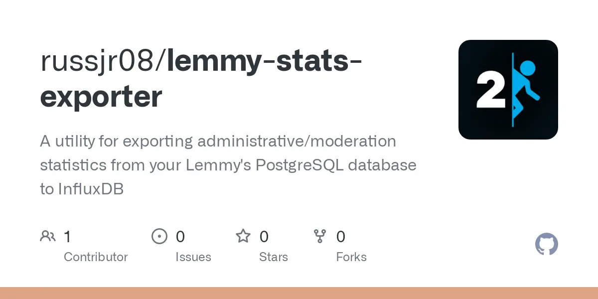 GitHub - russjr08/lemmy-stats-exporter: A utility for exporting administrative/moderation statistics from your Lemmy's PostgreSQL database to InfluxDB