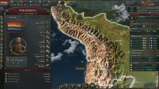 Picture shows a screenshot of the Victora3 nation Tawantinsuyu with a rainbow flag
