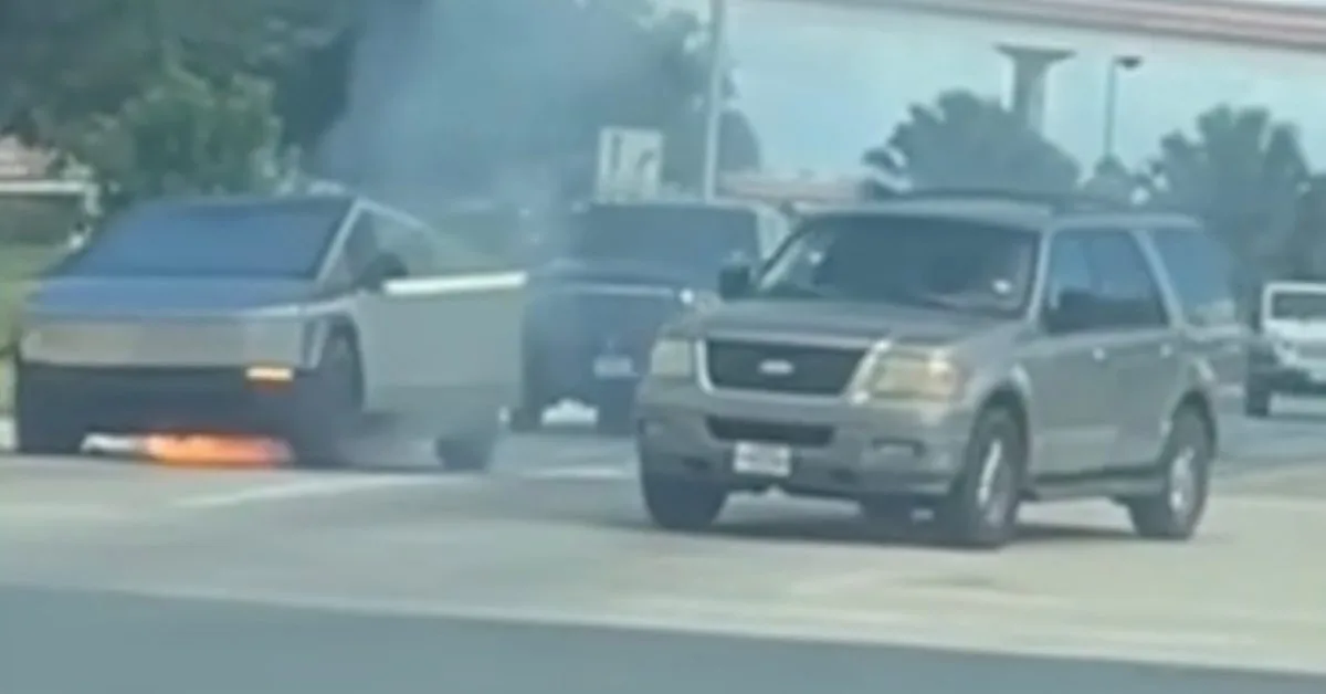 Tesla Cybertruck caught fire after hitting a fire hydrant in bizarre crash