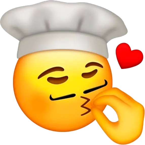 emoji com chapéu de cozinheiro beijando as pontas dos dedos