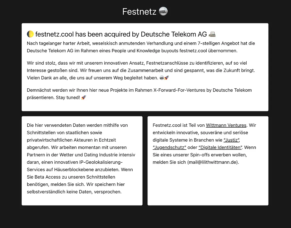 festnetz.cool got acquired by X-Forward-For-Ventures der Deutschen Telekom AG