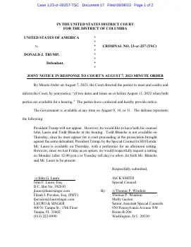 Notice (Other) – #17 in United States v. TRUMP (D.D.C., 1:23-cr-00257) – CourtListener.com