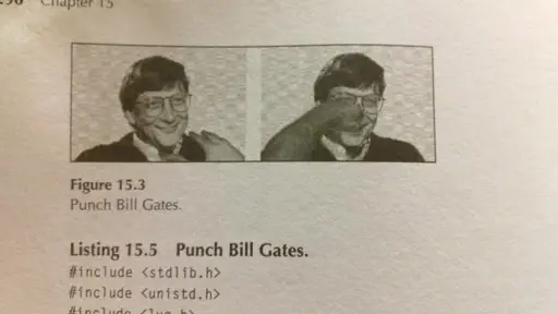 Figure 15.3. Punch Bill Gates. (insert c# code for a program that plays the doom punch animation over a png of bill gates. this was apparently from a programming book, idk)