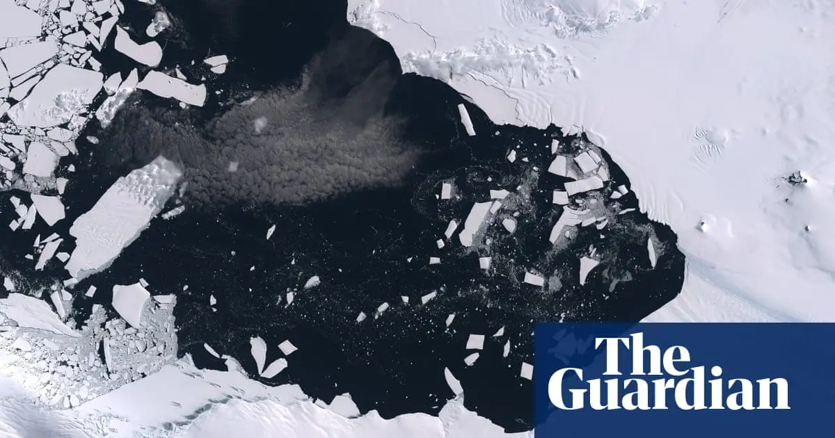 satellite image of ice-pack breakup at the mouth of the Pine Island glacier in Antarctica. Photograph: Planet Observer/Universal Images Group/Getty Images