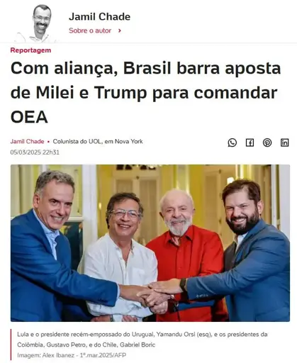 Print da matéria de Jamil Chade.

