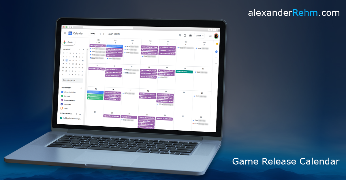 All the video game release dates for all formats, in handy GCal and ics format, brought to you by Alexander Rehm