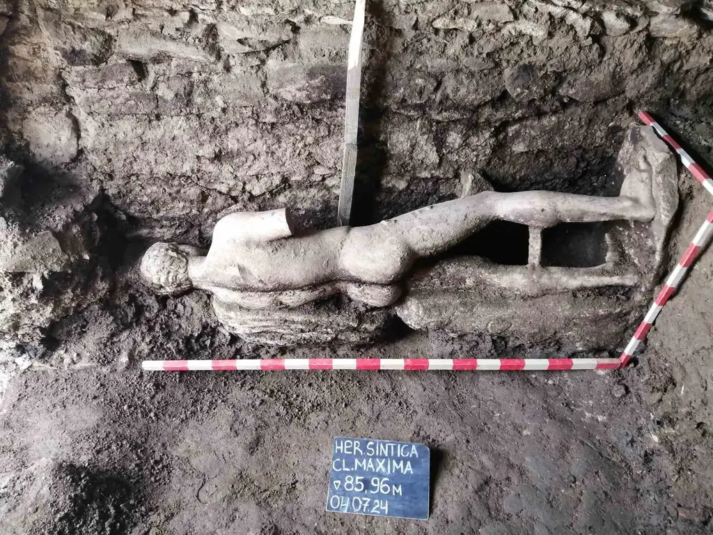 Statue of Hermes found in a Roman sewer during excavation