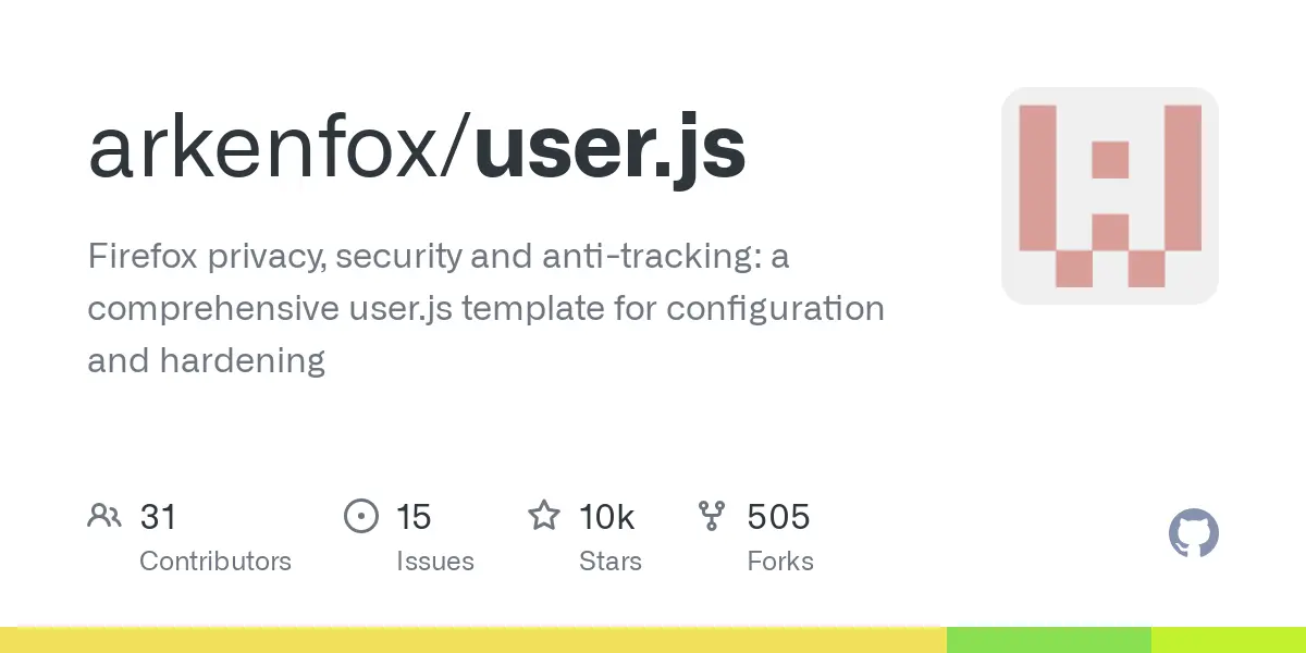 GitHub - arkenfox/user.js: Firefox privacy, security and anti-tracking: a comprehensive user.js template for configuration and hardening