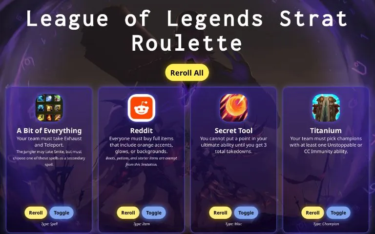 League of Legends Strat Roulette ― Perchance Generator