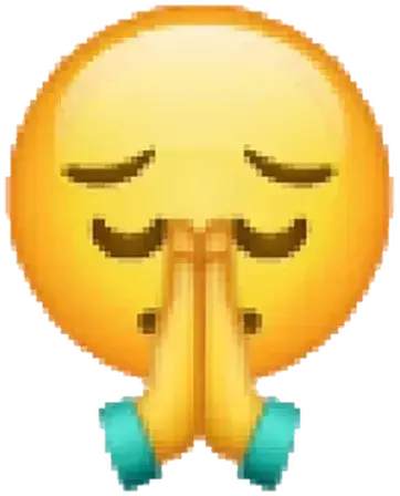 emoji com olhos fechados e com as palmas da mão juntas