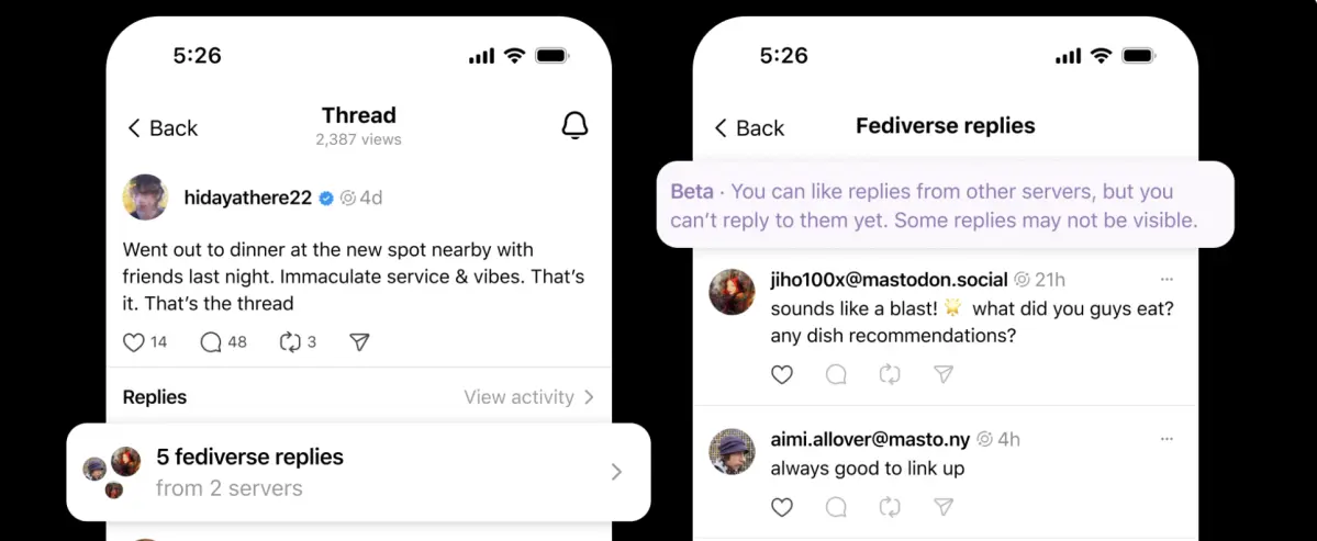 Threads can now show replies from Mastodon and other fediverse apps