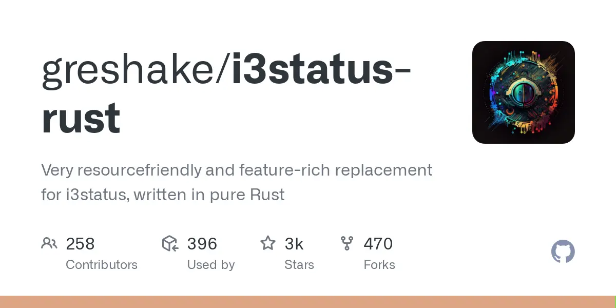 GitHub - greshake/i3status-rust: Very resourcefriendly and feature-rich replacement for i3status, written in pure Rust