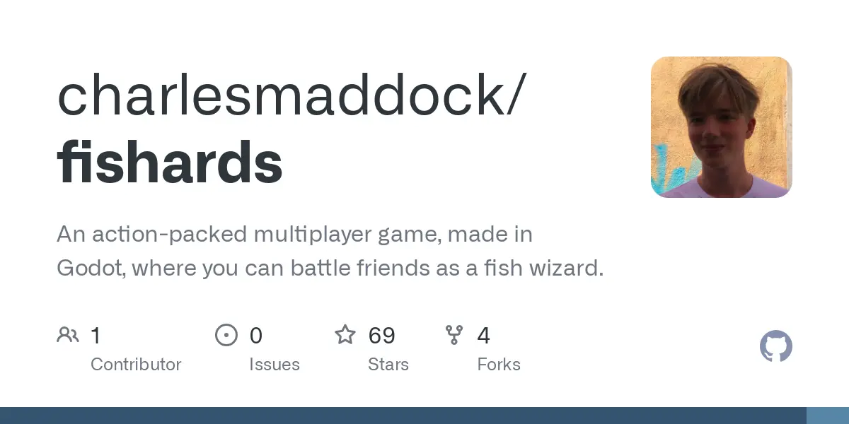 GitHub - charlesmaddock/fishards: An action-packed multiplayer game, made in Godot, where you can battle friends as a fish wizard.