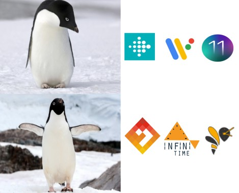 Sad Penguin "Watch OS, Fitbit, Wear OS" Happy Penguin "Asteroid OS, Infinitime, Wasp OS"