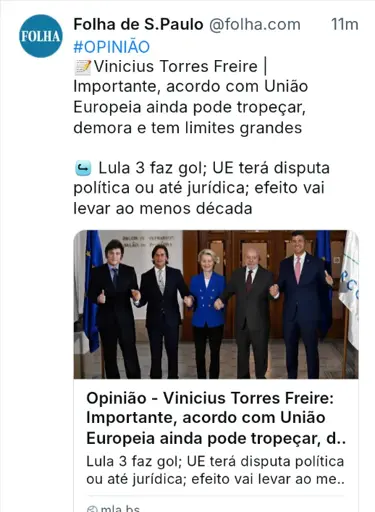 Print de publicação do Jornal Folha de São Paulo no BlueSky.