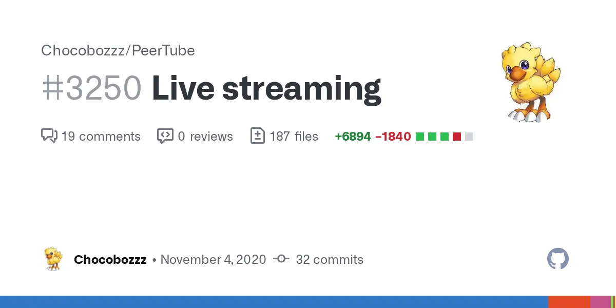 Live streaming by Chocobozzz · Pull Request #3250 · Chocobozzz/PeerTube
