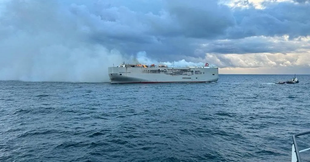 Ship carrying 3,000 cars ablaze off Dutch coast, crew member dead