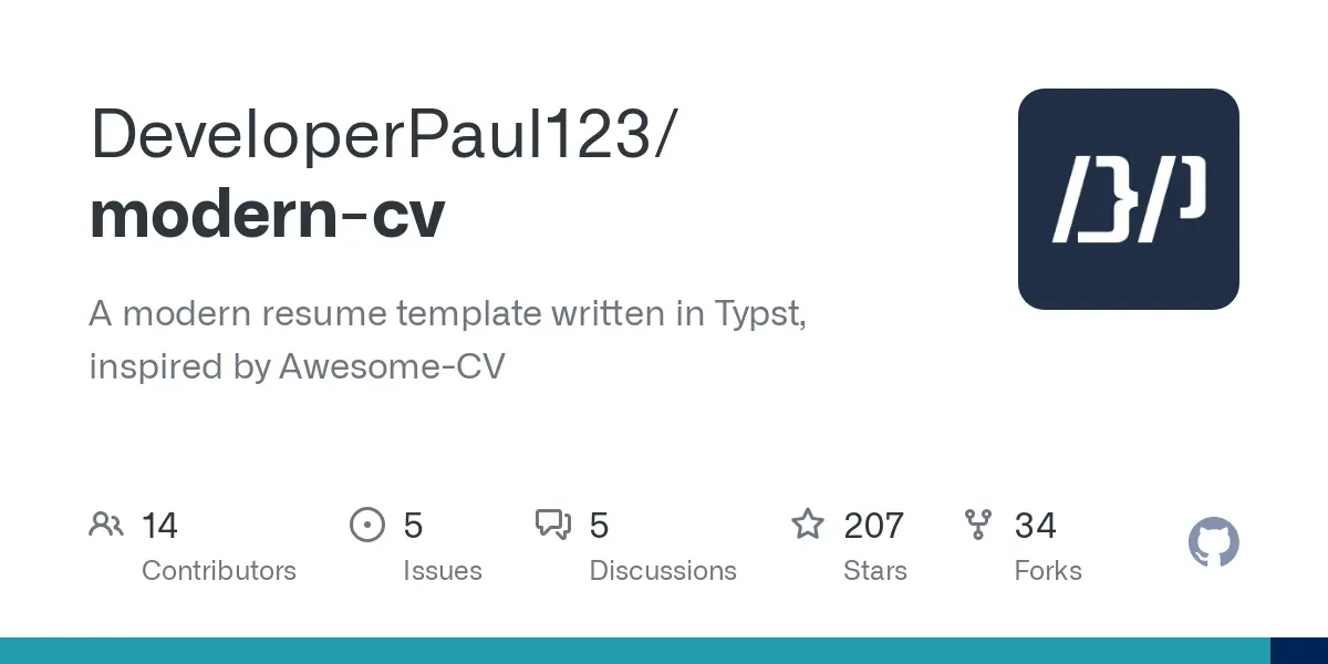 GitHub - DeveloperPaul123/modern-cv: A modern resume template written in Typst, inspired by Awesome-CV