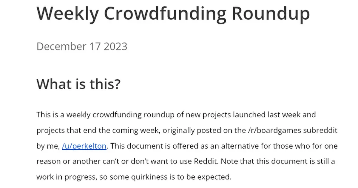 Weekly Crowdfunding Roundup: December 17 2023