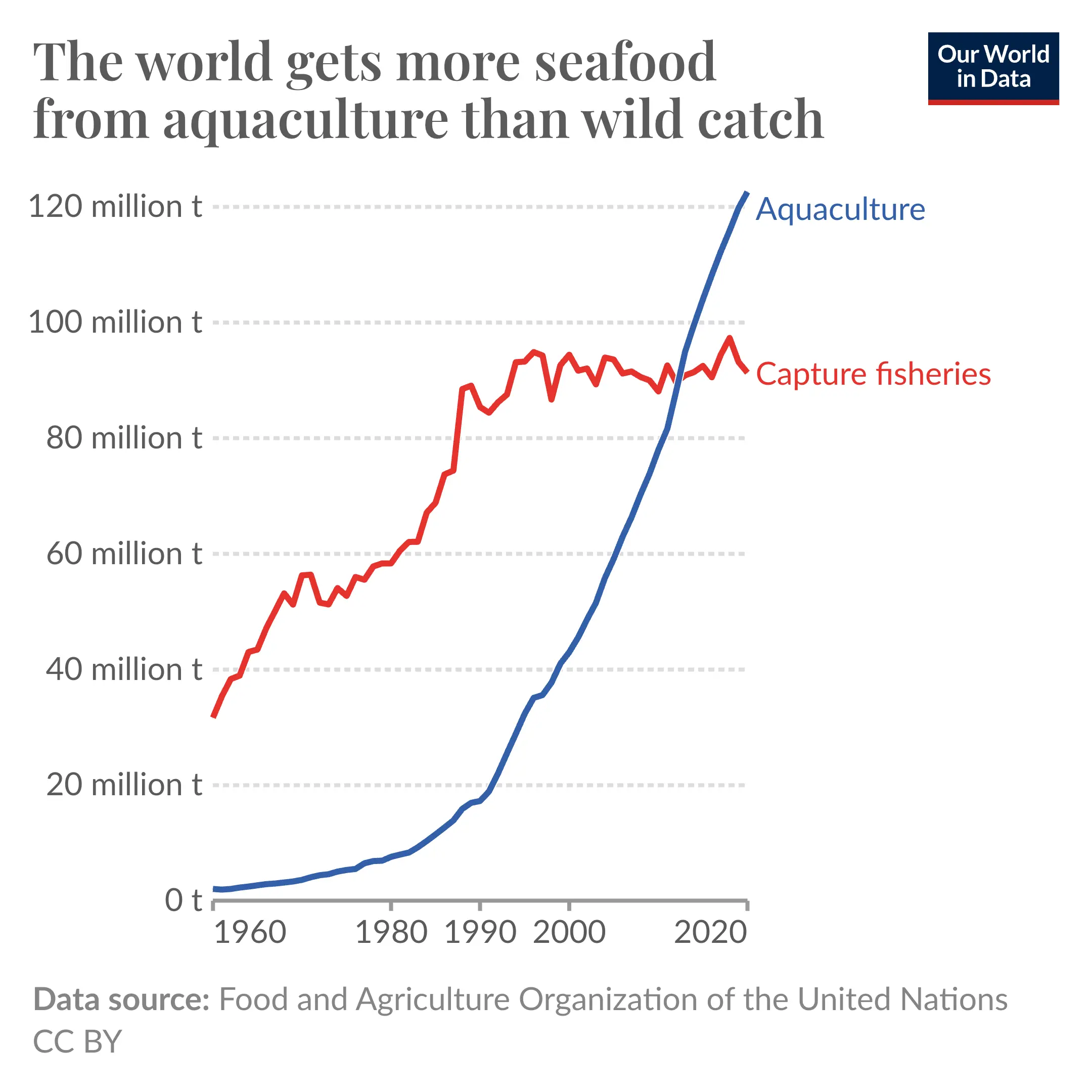 The world gets more seafood from aquaculture than wild catch