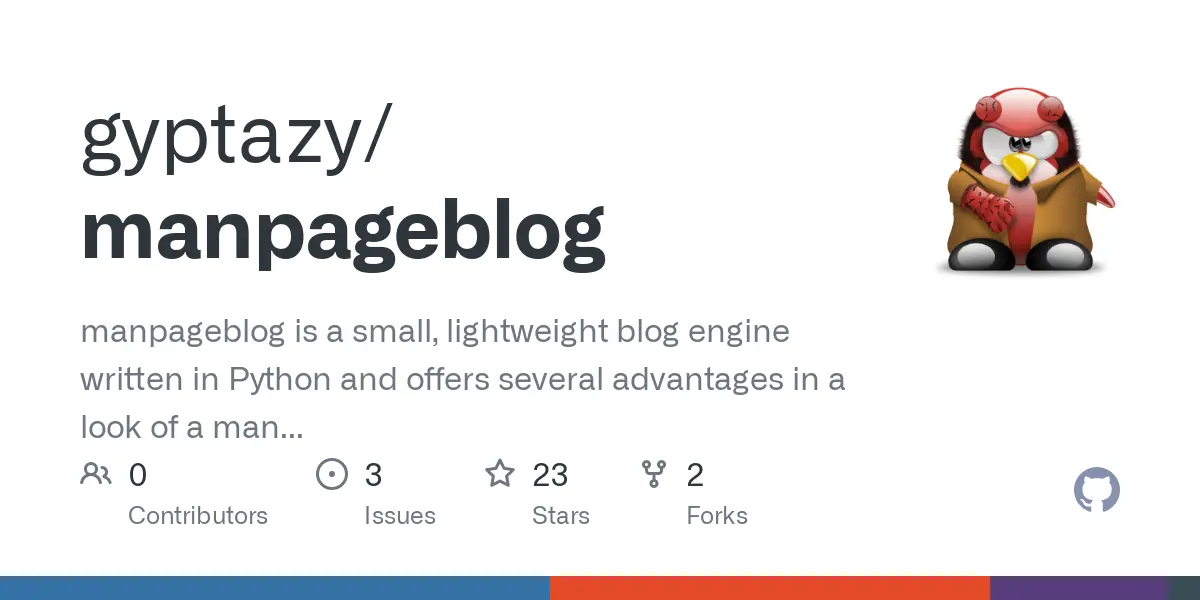 GitHub - gyptazy/manpageblog: manpageblog is a small, lightweight blog engine written in Python and offers several advantages in a look of a man page (Unix like manual page).