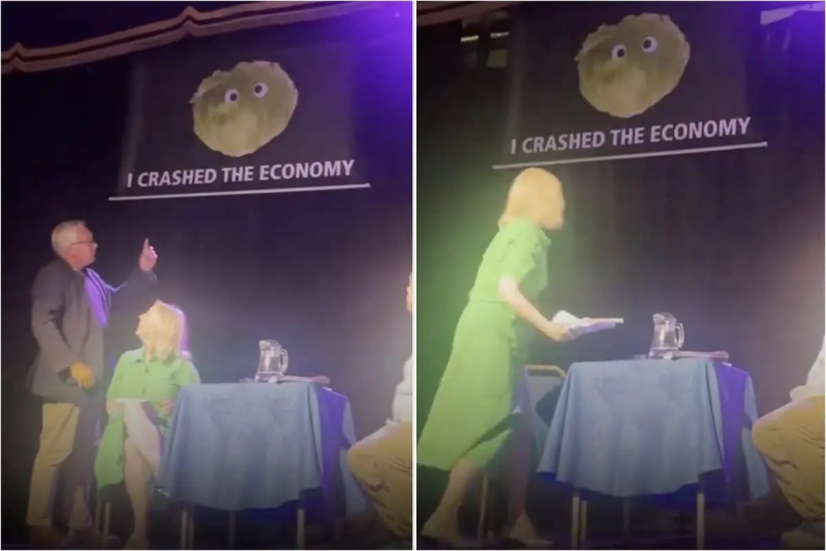 'That's not funny!': Liz Truss storms off stage as she becomes latest victim of Led By Donkeys stunt